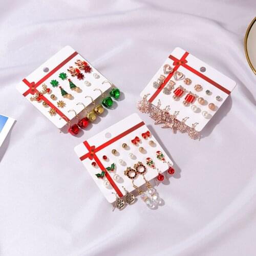 12 Pairs of Christmas Earrings Set Christmas Gifts Santa Claus Bell Christmas Tree Earrings Set Earrings Jewelry New Year Gifts