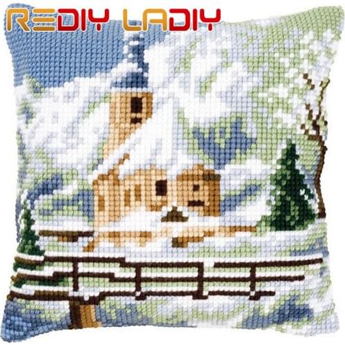 Cross Stitch Cushion Cover Home Landscape Sofa Pillow DIY Chunky Cross-Stitch Kits 100% Acrylic Yarn Pillow Case Hobby & Crafts