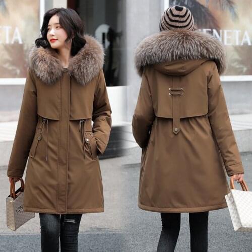 2022 New Fashion Long Winter Coat Women Clothing Wool Liner Hooded Parkas Slim With Fur Collar Warm Winter Jacket Women