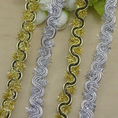 New Arrival 1.5cm 30Meters Golden Color Beautiful Wave Lace Trim Ribbons Diy Craft Lace Trim Clothes Hats Curtain Accessories
