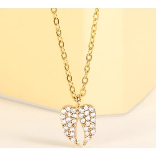 Cute Small Crystals Wings Necklace Fashion Jewelry Stainless Steel Chain Zirconia Feather Pendant Necklace Gifts For Women