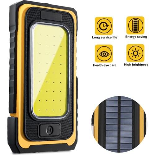 USB Rechargeable Solar Work Light LED COB Portable Magnetic Emergency Flashlight Waterproof Outdoor Camping Light
