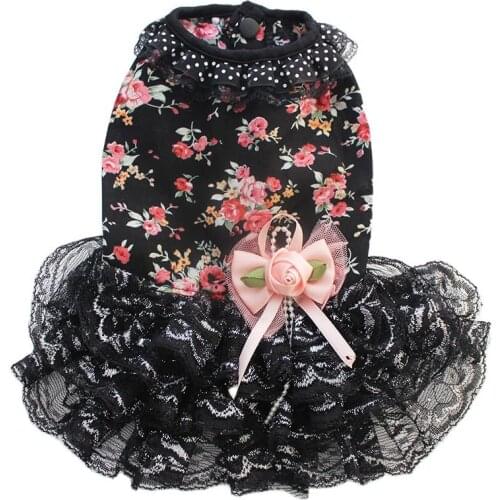 Girl Dog Cat Floral&Bow Dress Tutu Shirt Pet Puppy Skirt Spring/Summer clothes apparel 5 sizes