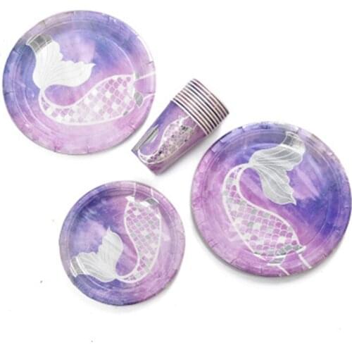 Birthday Party Supplies Disposable Mermaid Tableware Creative Fishtail Paper Cup Paper Plate Round Paper Plate YK54