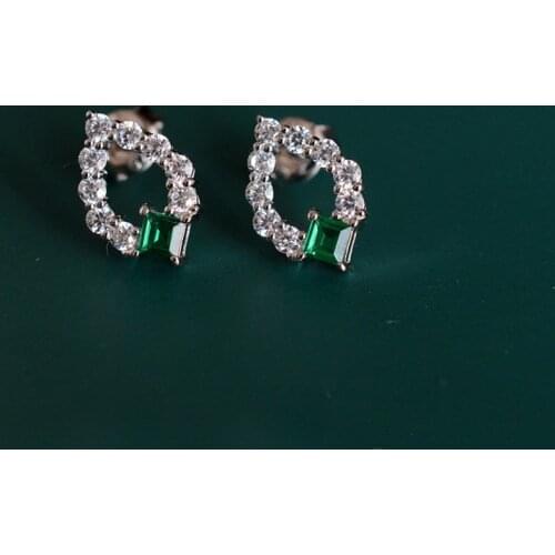 Luxury Female Small Green Stone Earrings Real 925 Sterling Silver Wedding Earrings For Women Double Stud Earrings