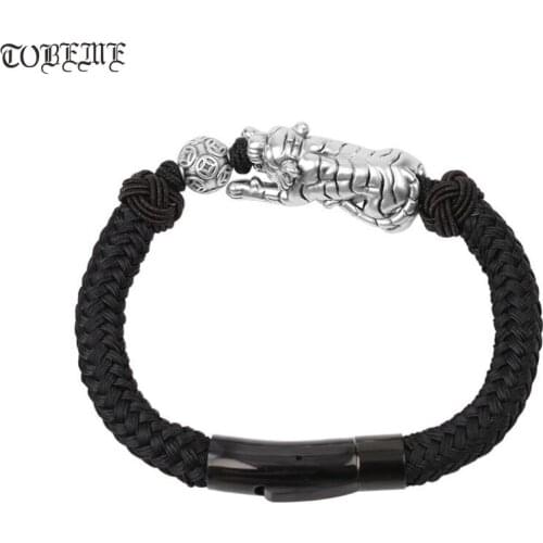 Handmade 999 Silver Tiger Bracelet Pure Silver Fengshui Wealth Bead Bracelet Good Luck Bracelet withdrawing Money