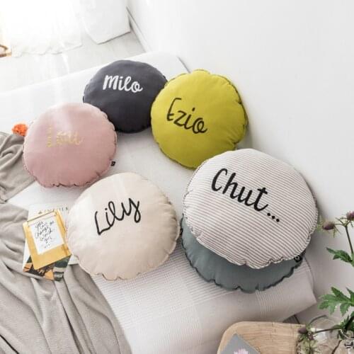 Nordic Letter Embroidery Seat Cushions Round Pillow with Filling Stripe Pretty Candy Color Tatami Cushion Office Sofa Home Decor