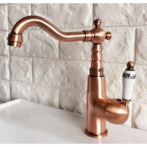Antique Red Copper Brass Bathroom Kitchen Basin Sink Faucet Mixer Tap Swivel Spout Single Handle One Hole Deck Mounted mnf411