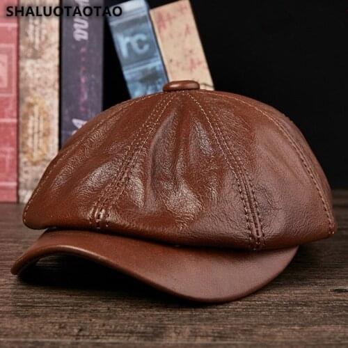 SHALUOTAOTAO Snapback Cap Genuine Leather Hat Winter Cowhide Leather Berets For Men Fashion Elegant Brands Casual Tongue Caps