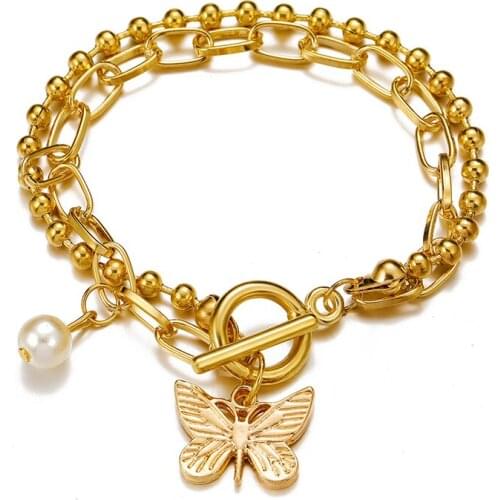 Bohemian Gold Butterfly Anklets for Women Fashion Simulated Pearl Beads Anklet Summer Beach Ankle Bracelet Foot Chain Jewelry