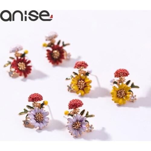 Anise Charms Colorful Flower Enamel Stud Earring Woman Vintage Mushroom Plant Glaze Earings For Girl Bohemia Jewelry Oorbellen