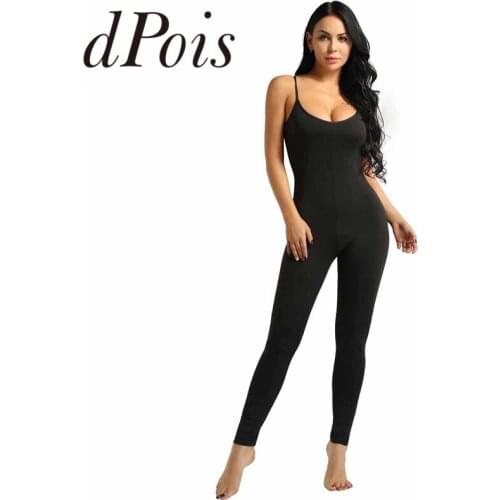 Women Adult One-piece Sleeveless Spaghetti Strapped Footless Stretchy Solid Tank Unitard Yoga Dance Leotard Bodysuit Jumpsuit