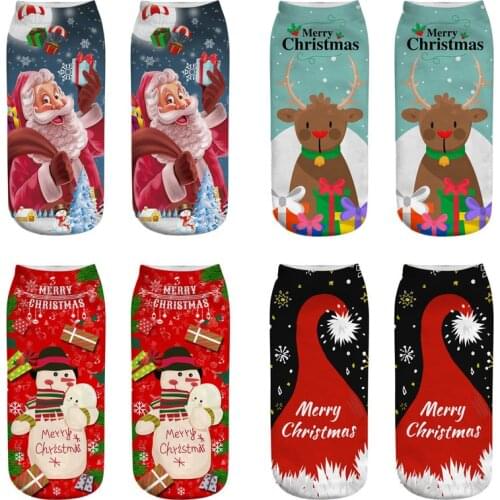 1 Pair Women Socks Christmas Funny 3d Printed Unisex Novelty Men Casual Low Cut Cartoon Elk Snowman Ankle Xmas Sox Female Sock