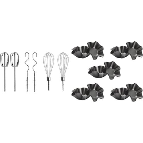 10x Tortilla Pan Set (Black) & Stainless Steel Hand Mixer Accessories (2 Wired Beaters,2 Whisks and 2 Dough Hooks)
