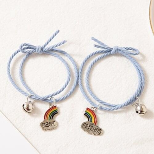 2 Pcs Rainbow Couple Best Friend Bracelet Adjustable Friendship Lover Bell Bracelet Gift Hand Bracelet Wholesale Dropshipping