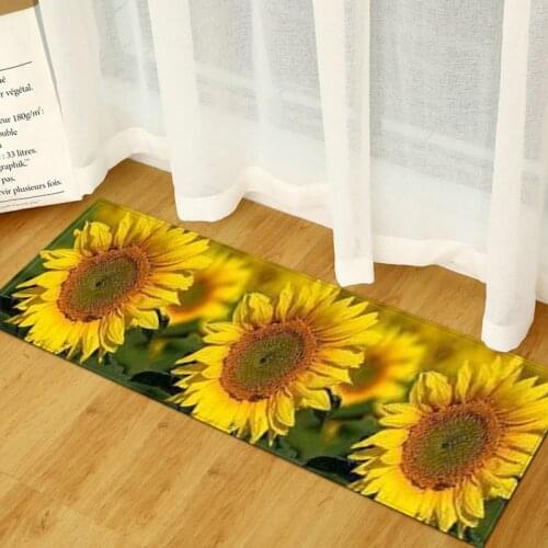 3D Printed Floor Carpet Sunflower Leaf Corridor Door Mat Nonslip Bathroom Area Rug Absorbent Kitchen Mat Bedside Carpet 60*180CM