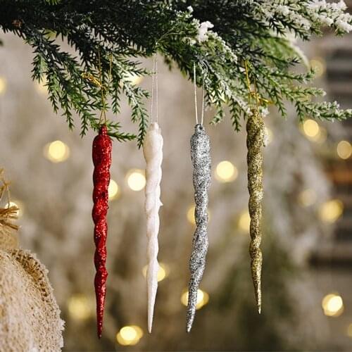 5pcs Christmas Decoration Simulation Ice Xmas Tree Hanging Ornament Icicle Props Christmas Party Home Decor Supplies with Rope