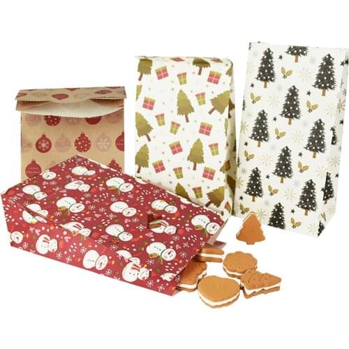 5pcs Merry Christmas Gift Bags Christmas Tree Snowflake Kraft Paper Cookies Candy Bags For New Year Xmas Party Home Ornaments