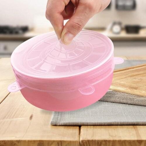 6 Pcs/Set Reusable Silicone Food Wrap Stretch Vacuum Seal Cover Saran Wrap Kitchen Organization Food Fresh Keeping Sealed lids