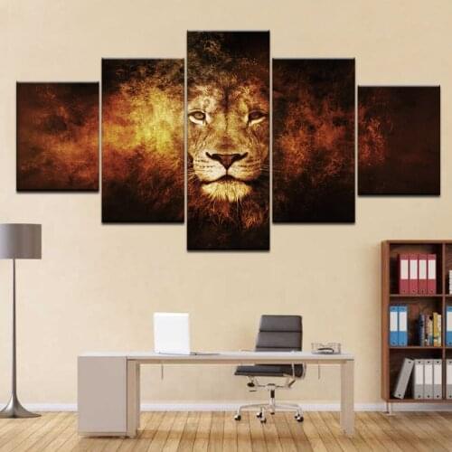 Abstract Lion fire art 5Pcs HD Poster Framed Gallery wrap art print home wall decor wall picture Already to hang digital print