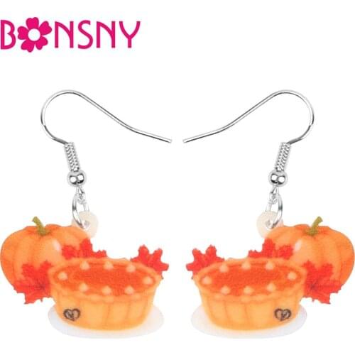 Bonsny Acrylic Thanksgiving Pumpkin Pie Earrings Drop Dangle Festival Decoration Jewelry For Women Girls Teens Party Charms Gift