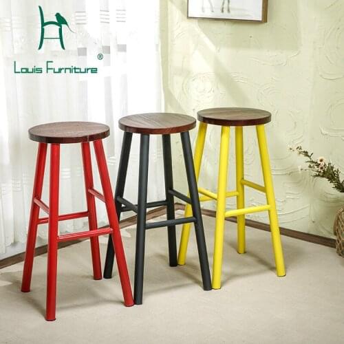 Louis Fashion Bar Stools Iron Solid Wood High Modern Minimalist Chair Chair