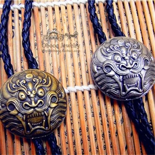 Bolo Tie Retro shirt chain Dragons head rope leather necklace Long tie hang