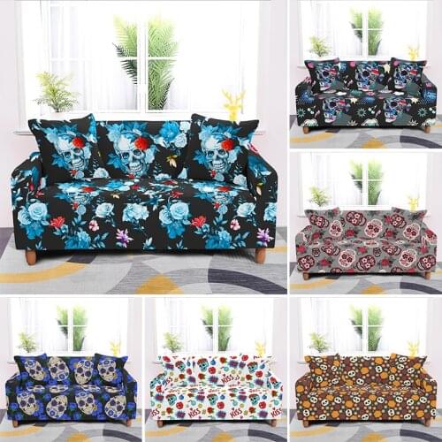 Skull Elastic Psychedelic Sofa Covers For Living Room Decor L-style Sectional Couch Cover Protector 1/2/3/4 Seat slipcover