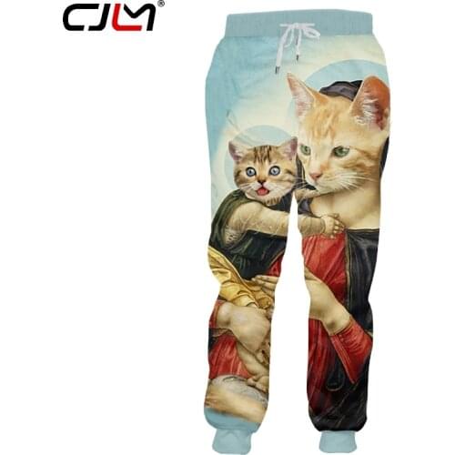 CJLM Polyester Sweatpants Man Hip Hop Wizard Of Paws Cat Pants 3D Printed Cute Worried Cat Free Shipping Trousers
