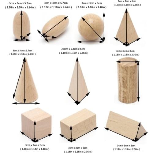 Wooden Geometric Solids 3-D Shapes Montessori Learning Resources for School Home Y4UD