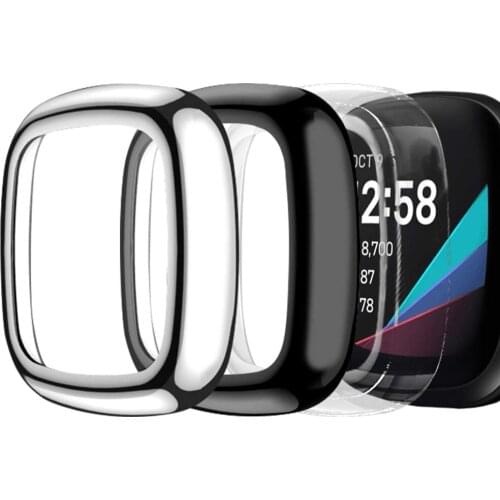 For Fitbit Versa 3 Case Soft TPU Plated Bumper for Fitbit Sense Full Cover Protective Cases Anti-Scratches Resistant Shock shell