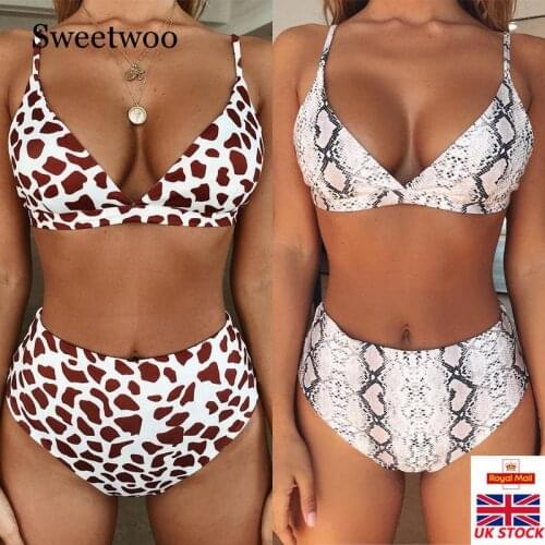 Women Bandage Bikini 2pcs Set Push-up Animal Print Leopard High Waist Beach Swimsuit Bandeau Padded Bra Bathing Suit Swimwear