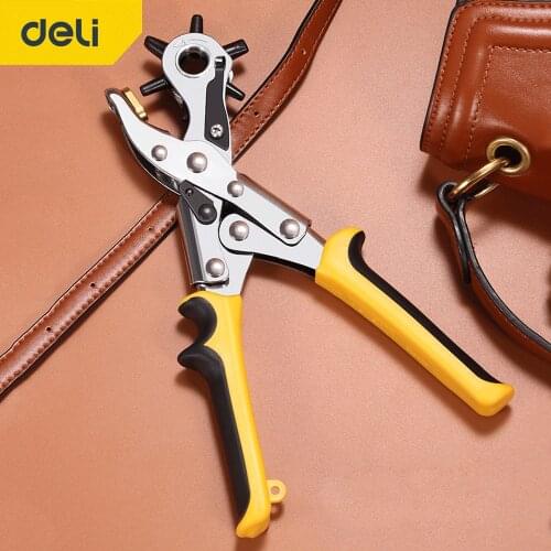 DELI Leather Belt Hole Punch Plier Eyelet Puncher Revolve Sewing Machine Bag Setter Tool Watchband Strap Household leathercraft