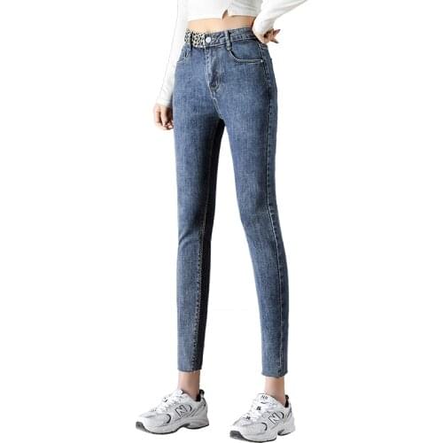 Jeans female Cropped Trousers Spring Classic Design Blue Cotton Jeans Low Waist Slim Appear High Pancil Pants Ladies