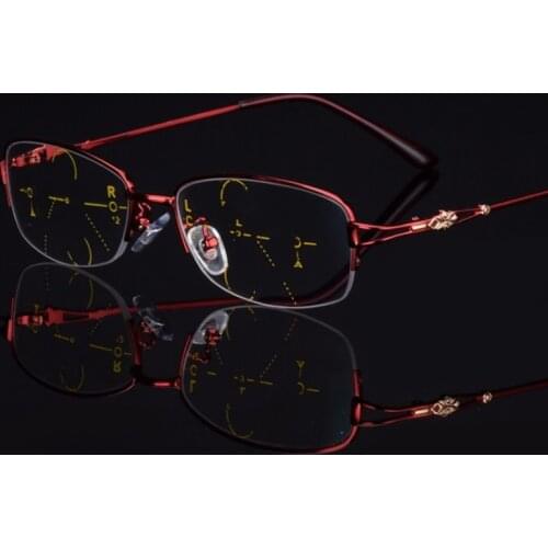 Lntelligence Progressive Multifocal Commercial Reading Glasses Bifocal Red Womens Prescription Glasses Full Set Read 504
