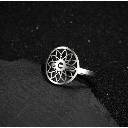 Jisensp Vintage Mandala Flower of Life Stainless Steel Ring Bohemian Jewelry for Women Men 's Adjustable Opening Charm Ring