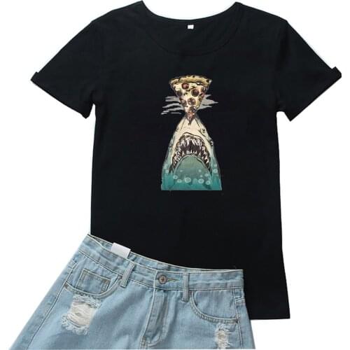 Shark Pattern Tee Shirt Femme Animal Printing Tshirt Women Funny Round Neck Women T-shirts Harajuku Clothing Women Tees Tops