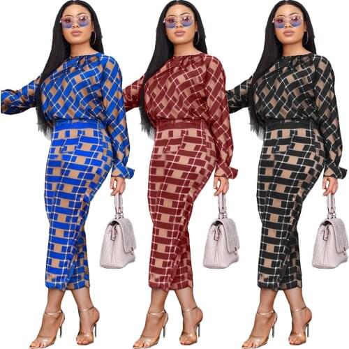 Echoine Tracksuit Women Long Sleeve Loose Blouse + Plaid Pants Two-piece Sets Female Winter Autumn Sport Suits Ladies Streetwear
