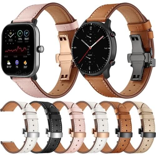 Butterfly Buckle Leather Strap For Huami Amazfit GTS 2 mini/GTR 2 2e Wristband GTR 47MM/Bip S U Watch Band Bracelet Accessories