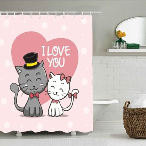 Creative Cat Shower Curtains Bathroom Shower Curtain Cute 3D Fabric Shower Curtain with Hooks Funny Waterproof Shower Curtain