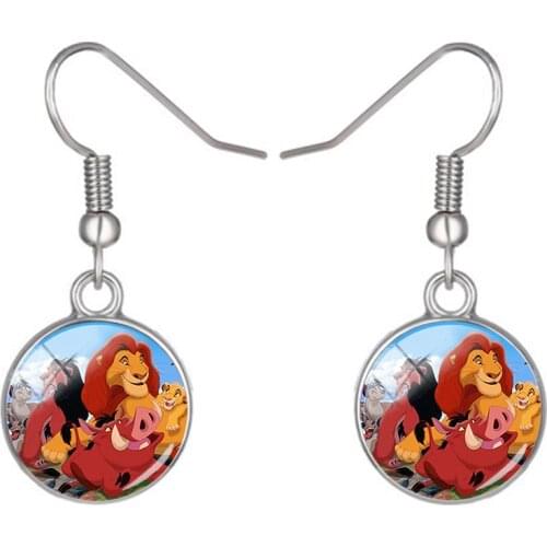 Disney 2021 New Lion King Abstract Hook Earrings Simba Photo Round Earrings Glass Dome Jewelry Handmade