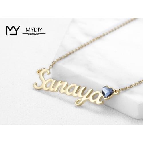 Stainless Steel Name Necklace Custom Personalized Name Necklace with Heart Birthstone For Women Men Jewelry Gifts