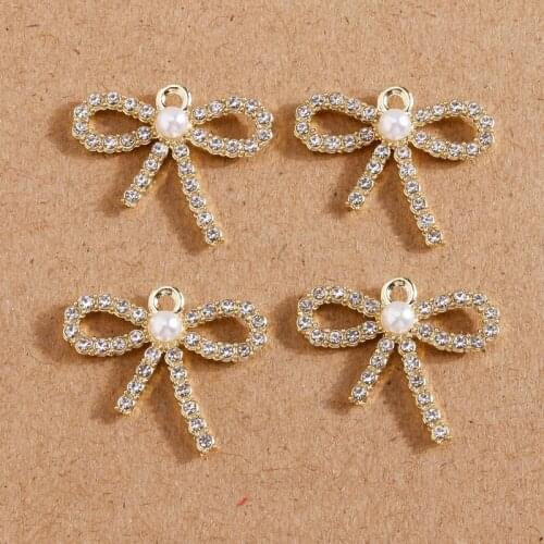 4pcs 21*17mm Shinning Crystal Bowknot Charms Pendants for Jewelry Making DIY Necklaces Drop Earrings Pearl Crafts Accessories
