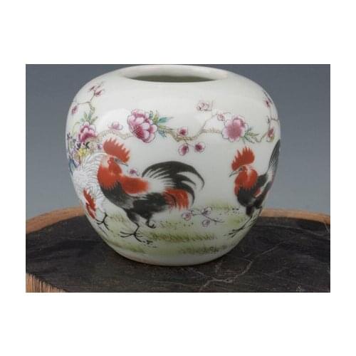 Elaborate Chinese Classical Handwork Porcelain Antique Bird Food Jar Painted with Flowers and Cocks