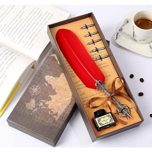 Retro Calligraphy Pen Ink Writing Stationery Feather Pen Creative Retro Pen Christmas Gifts Smooth Writing