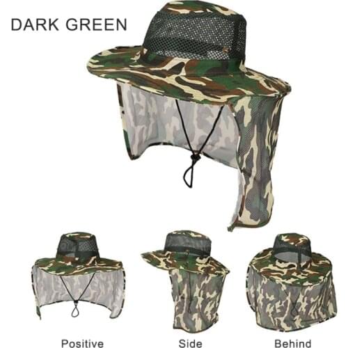 Outdoor Fishing Hat Wide Brim Man Breathable Mesh Fishing Cap Beach Hats Camouflage Sun UV Protection Shade Hat