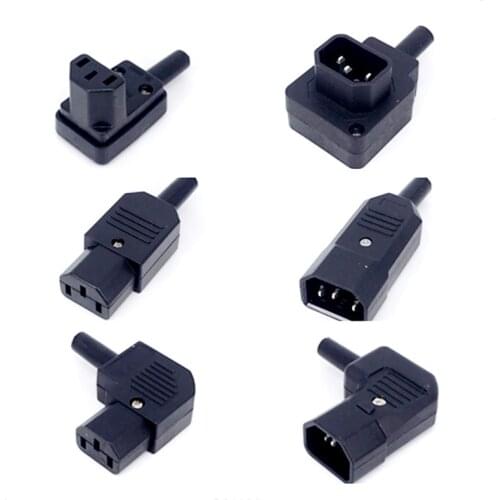 Elbow Black 10A 250V IEC320-C13 / C14 chassis AC power cord adaptor plug male and female battery-free welding socket convertor