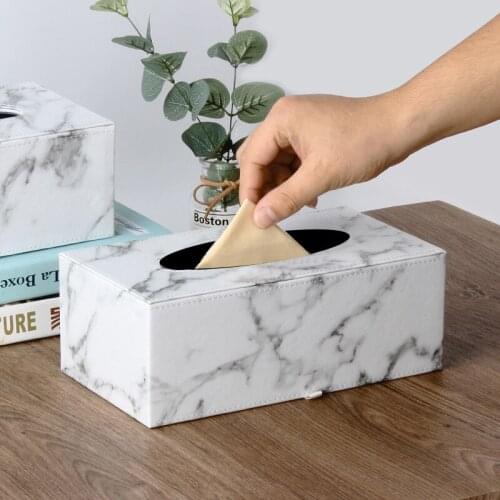 Nordic PU Leather Tissue Case Box Container Marble Pattern Home Car Towel Napkin Papers Dispenser Holder Box Case Table Decor