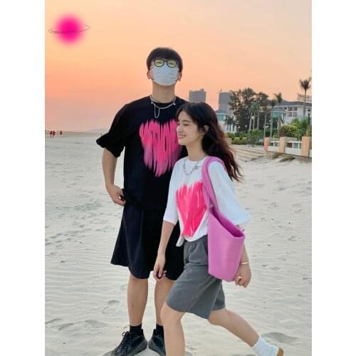 Loose letter lovers love round neck short sleeve T couples clothes couples clothing