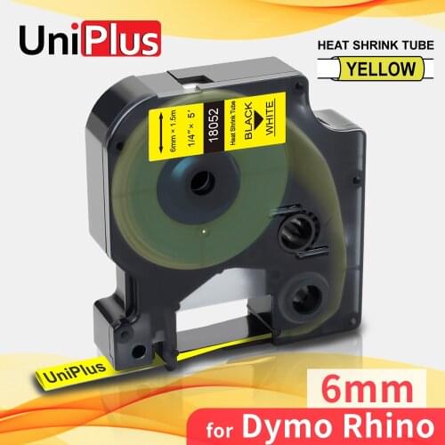 UniPlus 18052 Compatible Dymo Rhino Heat Shrink Tube Label Tape 6mm Black on Yellow Industrial Tape for Rhino Label Printer 5200